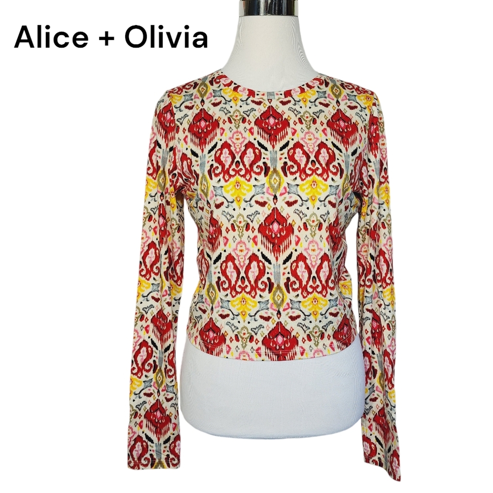 Alica + Olivia Stacey Bendet Sz L Pullover Cropped Geometric Multicolor Top.